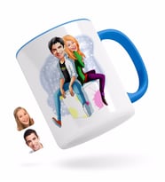 BK Gift Kişiye Özel Sevgililer Karikatürlü Mavi Kupa Bardak-35