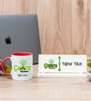 Çevre Mühendisi Kırmızı Kupa Bardak Ve Masa İsimliği Hediye Seti