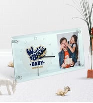 BK Gift Kişiye Özel Fotoğraflı Dünyanın En İyi Babası Masaüstü Cam Saat-3 (Beyaz)