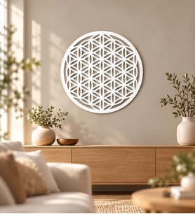 Kutsal Geometri Yaşam Çiçeği Beyaz Ahşap Tablo