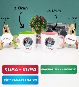 İkili Yeşil Pembe Sevgiliye Sevgililer Günü Hediyesi 11 Kupa Bardak Anahtarlık