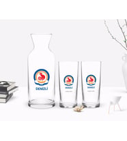 BK Gift Kişiye Özel Renkli Baskılı Denizli Tasarımlı Turistik İkili Rakı Bardağı ve Karaf Hediye Seti-1 (Model 1)