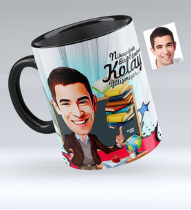 BK Gift Kişiye Özel Bay Öğretmen Karikatürlü Siyah Kupa Bardak  2