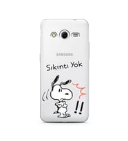 Snoopy Tasarımlı Süper Şeffaf Silikon Telefon Kılıfı Samsung Core 2