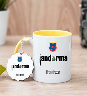 Jandarma Sarı Kupa Bardak Ve Anahtarlık Set