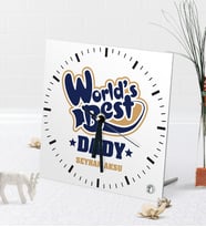 BK Gift Kişiye Özel Dünyanın En İyi Babası Masaüstü Kare Cam Saat-3 (Beyaz)