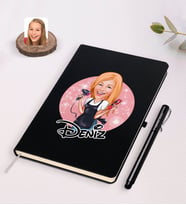 BK Gift Kişiye Özel Kadın Kuaför Karikatürlü Siyah Defter ve Kalem Hediye Seti-3
