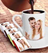 BK Gift Kişiye Özel Fotoğraflı Türk Kahvesi Fincanı ve Çikolata Hediye Seti, Sevgiliye Hediye