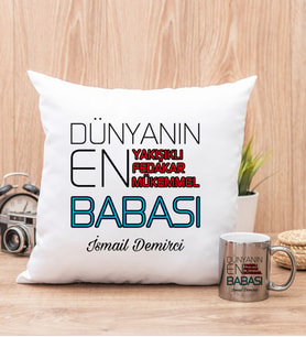 Dünyanın En İyi Babası Yastık ve Silver Kupa Bardak
