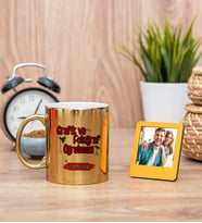 Grafik ve Fotoğraf Öğretmeni Gold Kupa Bardak ve Sarı Mini Fotoğraf Çerçevesi