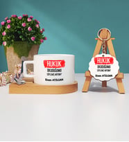Hukuk Okuduğumu Söylemiş Miydim Hukukçu Hediye Ahşap Altlıklı Fincan ve Anahtarlık Seti