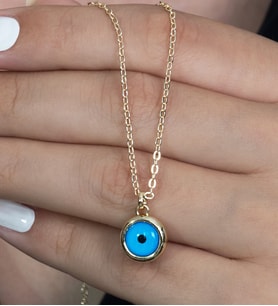 Gold Renk Sarı Nazar Boncuğu Kadın Kolye bbk11