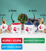 İkili Kırmızı Lacivert Sevgililer Günü Hediyesi Kupa Bardak Anahtarlık