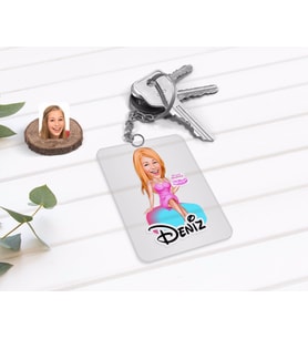 BK Gift Kişiye Özel Kadın Doğum Günü Karikatürlü Şeffaf Pleksi Anahtarlık-2 (Beyaz)