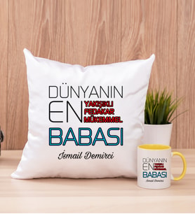 Dünyanın En İyi Babası Kare Yastık ve Sarı Kupa Bardak