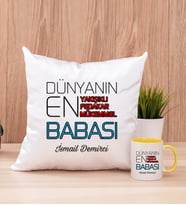 Dünyanın En İyi Babası Kare Yastık ve Sarı Kupa Bardak