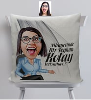 BK Gift Kişiye Özel Bayan Kolay Yetişmiyor Karikatürlü Dekoratif Keten Yastık - 2 (Bej)