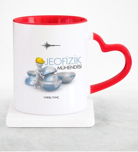 BK Gift Kişiye Özel Mesleki Jeofizik Mühendisi Kırmızı Kalpli Kupa Bardak