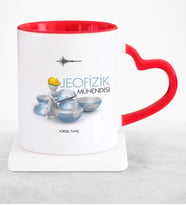 BK Gift Kişiye Özel Mesleki Jeofizik Mühendisi Kırmızı Kalpli Kupa Bardak