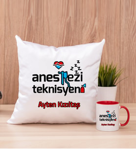 Anestezi Teknisyeni Kare Yastık ve Kırmızı Kupa Bardak