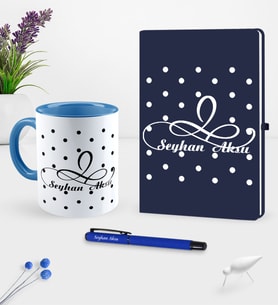 BK Gift Kişiye Özel İsimli Lacivert Defter Kalem Kupa Seti - 4