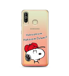 Snoopy Tasarımlı Süper Şeffaf Silikon Telefon Kılıfı Samsung A60