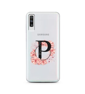 Pembe Çiçekli Harf Tasarım Süper Şeffaf Silikon Telefon Kılıfı Samsung A70 P-Har