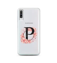Pembe Çiçekli Harf Tasarım Süper Şeffaf Silikon Telefon Kılıfı Samsung A70 P-Har