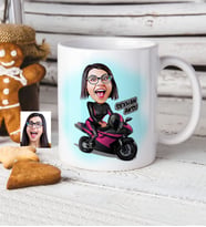 BK Gift Kişiye Özel Bayan Motorcu Karikatür Beyaz Kupa Bardak
