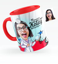 BK Gift Kişiye Özel Bayan Diş Hekimi Karikatürlü Kırmızı Kupa Bardak  2