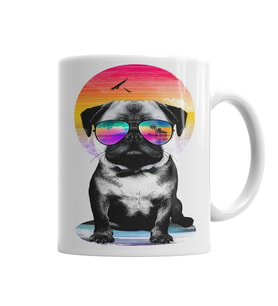 Summer Pug Gözlüklü Pug Köpek Kupa Bardak Porselen