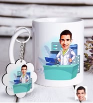 BK Gift Kişiye Özel Erkek Eczacı Karikatürlü Beyaz Kupa ve Anahtarlık Hediye Seti-4 (Model 1)
