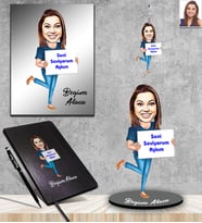 Kişiye Özel Bayan Karikatürlü 5 li Hediye Seti Model-12