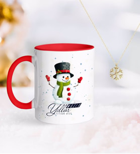 BK Gift Kişiye Özel Yılbaşı Mutlu Yıllar Kırmızı Kupa ve Kar Tanesi Kolye-16 (Model 1)