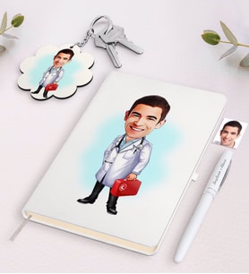 BK Gift Kişiye Özel Acil Tıp Teknisyeni Karikatürlü Beyaz Defter Kalem ve Anahtarlık Hediye Seti (Model 1)