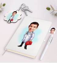 BK Gift Kişiye Özel Acil Tıp Teknisyeni Karikatürlü Beyaz Defter Kalem ve Anahtarlık Hediye Seti (Model 1)