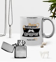 BK Gift Kişiye Özel Benim Kahraman Babam Krom Kupa Benzinli Çakmak Kolye Seti (Model 1)