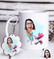 BK Gift Kişiye Özel Ev Hanımı Karikatürlü Beyaz Kupa ve Anahtarlık Hediye Seti-1 (Model 1)