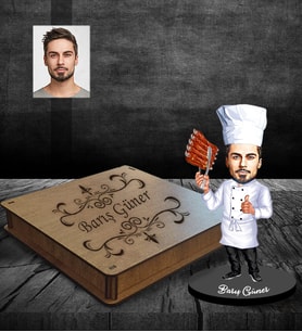 Kişiye Özel Aşçı Karikatürlü Ahşap Biblo Kutulu Bay-5