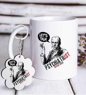 BK Gift Kişiye Özel Mesleki Psikiyatrist Beyaz Kupa ve Anahtarlık Hediye Seti-5 (Model 1)