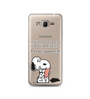 Snoopy Tasarımlı Süper Şeffaf Silikon Telefon Kılıfı Samsung J2 Prime