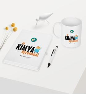 BK Gift Kişiye Özel Kimya Öğretmeni Temalı Beyaz Defter Kalem Kupa Seti - 1