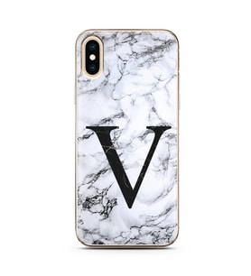 Iphone Xs Max Beyaz Mermer Harf Tasarımlı Telefon Kılıfı V-Harfi 