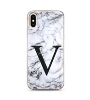 Iphone Xs Max Beyaz Mermer Harf Tasarımlı Telefon Kılıfı V-Harfi 