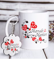 BK Gift Kişiye Özel Sevgililer Günü Beyaz Kupa ve Anahtarlık Hediye Seti-2 (Model 1)