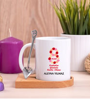 Kadınlar Günü Hediyesi  Ahşap Altlıklı Beyaz Kupa Bardak