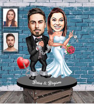 Kişiye Özel Gelin Damat  Karikatürlü Ahşap Biblo  Mod-7