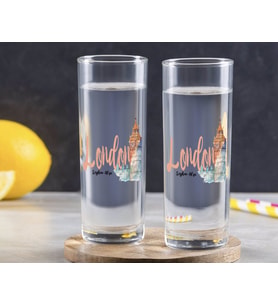 BK Gift Kişiye Özel Renkli Baskılı London Tasarımlı İkili Vodka Bardağı-2 (Beyaz)