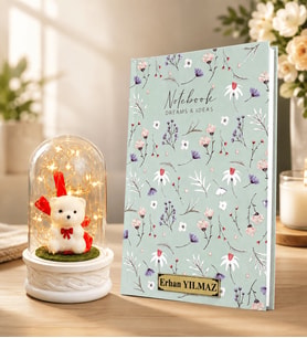 Kişiye Özel Defter ve LED Işıklı Beyaz Ayıcıklı Fanus Sevgiliye Arkadaşa Kadına Hediye Seti