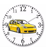 Stanced out Golf MK4 Yellow Duvar Saati Bombeli Gercek Cam